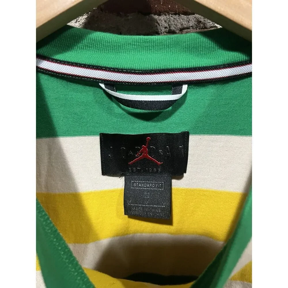 Air JORDAN Men’s M Green/Yellow Striped Standard Fit Short Sleeves Tee Cotton